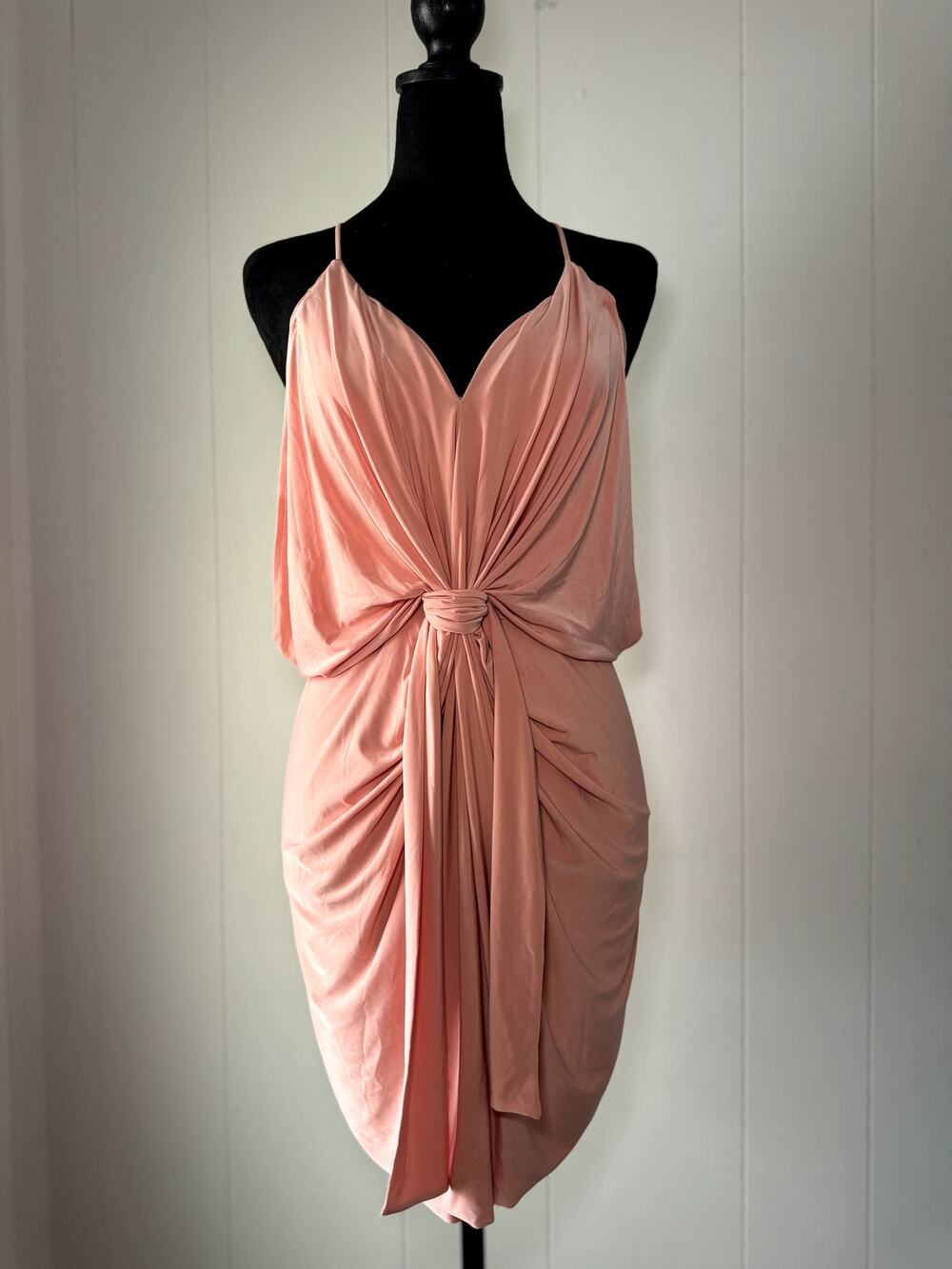 MISA Los Angeles Domino Draped Front Tie Pink Mini Dress Size L, NWT